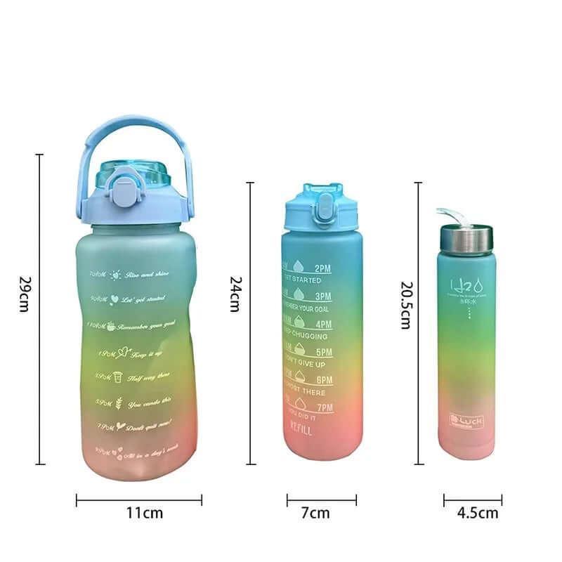 Conjunto de garrafa de água familiar, 3 peças, 2000ml, 900ml, 280ml, reutilizável, portátil, copos esportivos de verão, garrafa de água com tempo