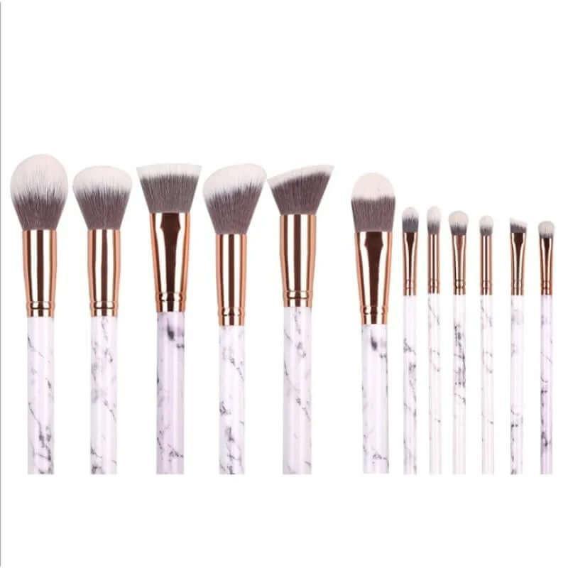1 Kit com 10 Pincéis de Maquiagem em Cor Mármore para Rosto e Olhos