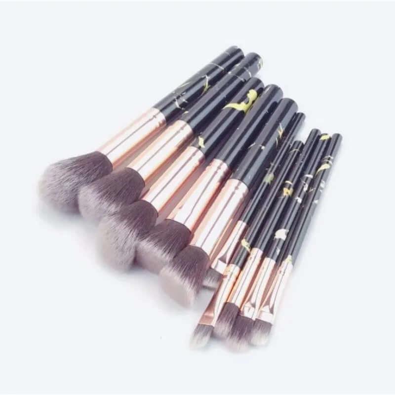 1 Kit com 10 Pincéis de Maquiagem em Cor Mármore para Rosto e Olhos