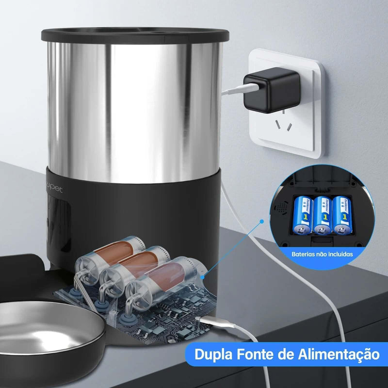 5L Pet Feeder with Microfone Automatic Cat Feeder Smart Dog Food Dispenser WiFi Timing Quantitative Stainless Steel Feeding Bowl