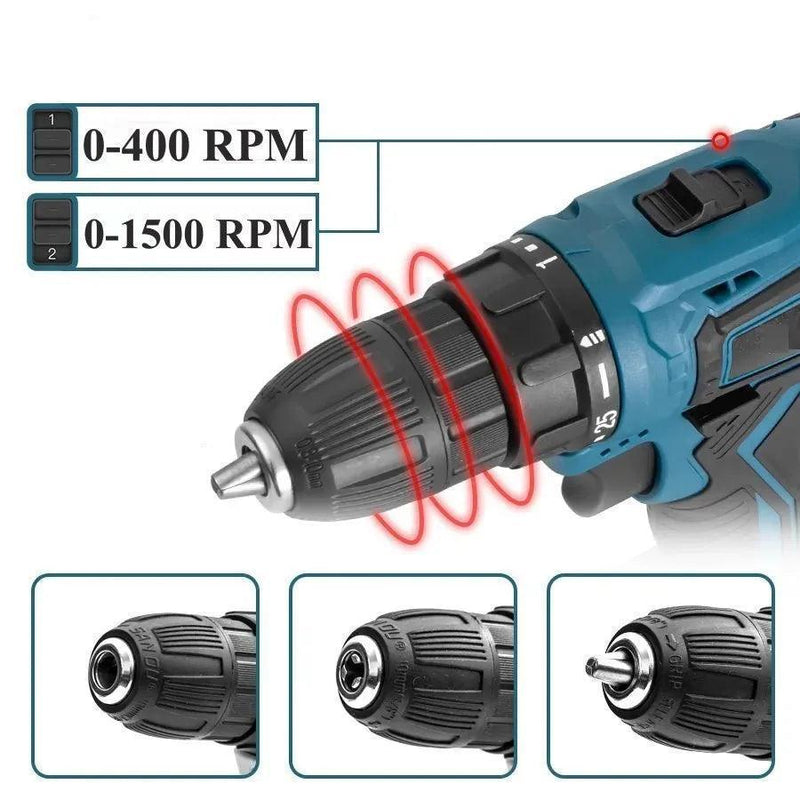 Parafusadeira e Furadeira Maleta Portátil 2 Baterias 21V 28 Pcs Cor Azul 110/220