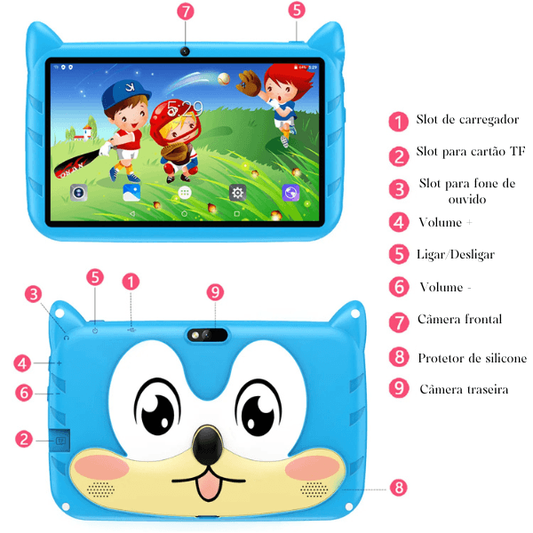 BDF Tablet com Câmera Dupla para Crianças, Android 13, 4GB de RAM, 64GB ROM, Expansão de 1TB, 5G WiFi, 4000mAh, 7 Polegadas